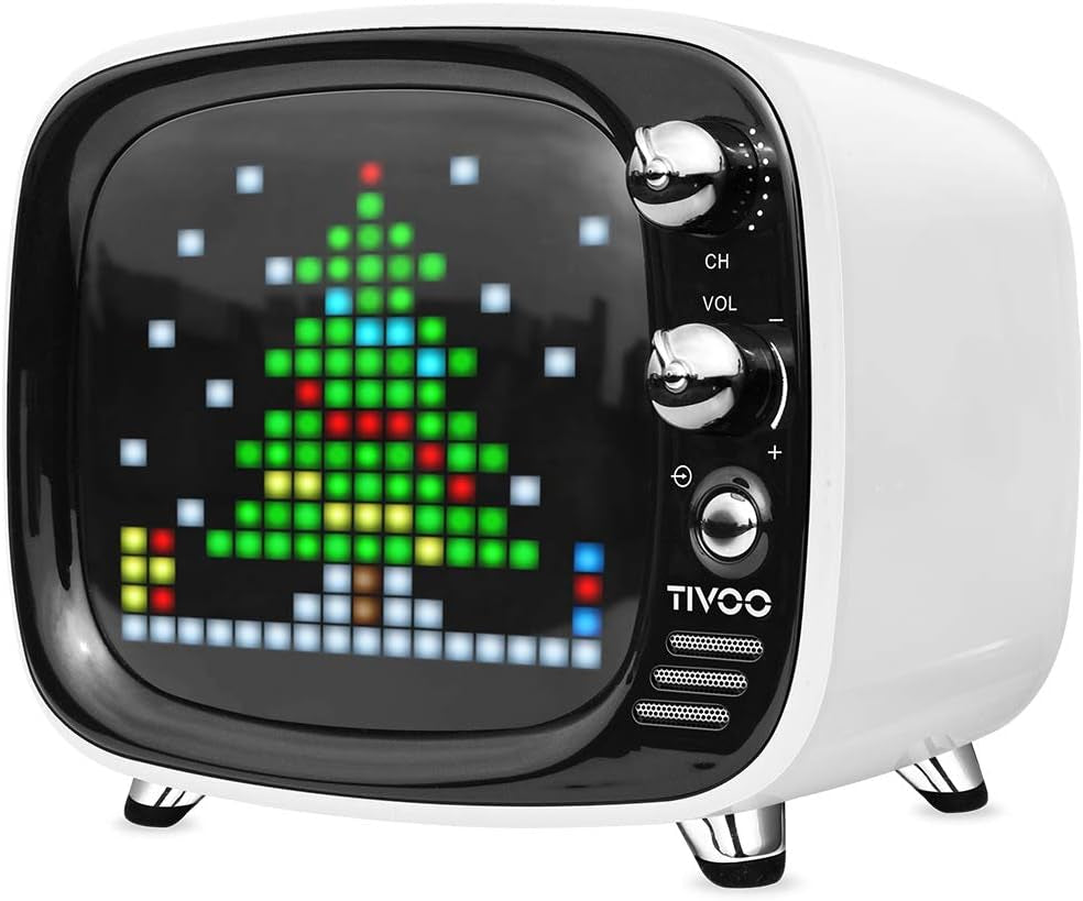 Mini Retro Bluetooth Speaker with 16X16 LED Display APP Control- Cool Animation & Gaming Room Setup & Bedside Alarm(White)