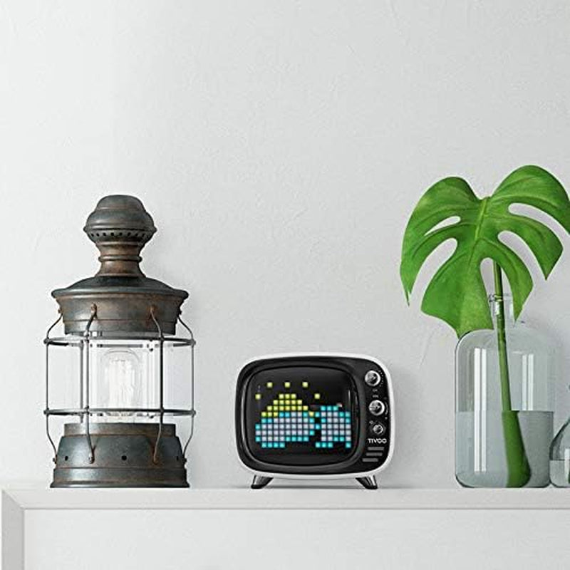 Mini Retro Bluetooth Speaker with 16X16 LED Display APP Control- Cool Animation & Gaming Room Setup & Bedside Alarm(White)