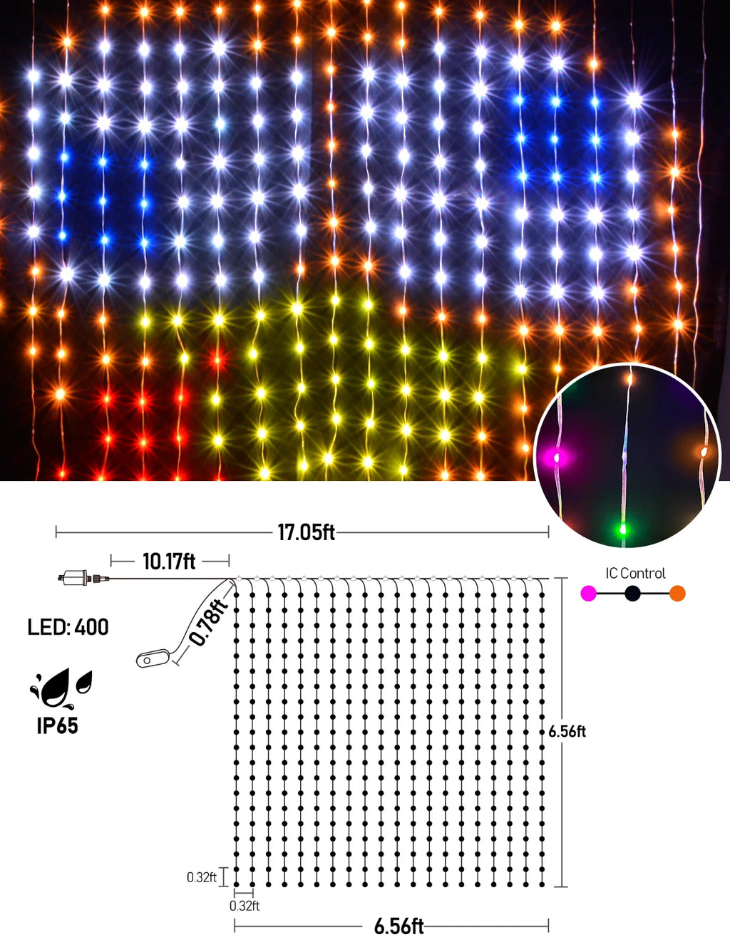 Christmas Curtain Lights, Smart Lights LED, 6.6 X 6.6Ft, 400 RGBIC Leds，Color Changing Window Lights, Dynamic DIY Curtain String Lights for Bedroom Wall, Outdoor IP65 Waterproof