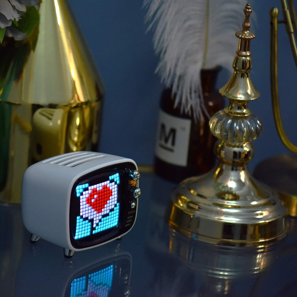 Mini Retro Bluetooth Speaker with 16X16 LED Display APP Control- Cool Animation & Gaming Room Setup & Bedside Alarm(White)