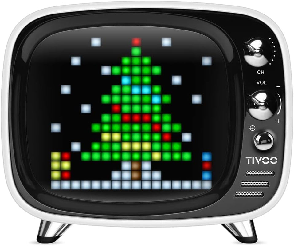 Mini Retro Bluetooth Speaker with 16X16 LED Display APP Control- Cool Animation & Gaming Room Setup & Bedside Alarm(White)