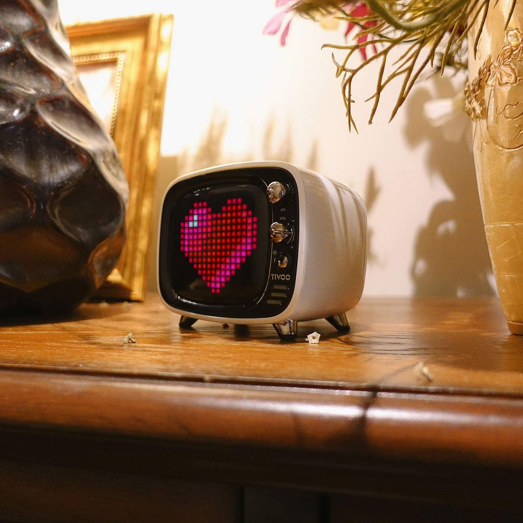 Mini Retro Bluetooth Speaker with 16X16 LED Display APP Control- Cool Animation & Gaming Room Setup & Bedside Alarm(White)