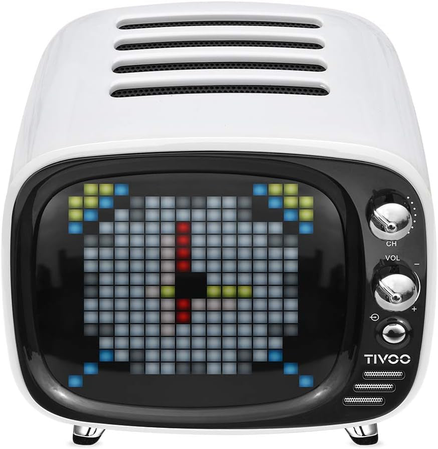 Mini Retro Bluetooth Speaker with 16X16 LED Display APP Control- Cool Animation & Gaming Room Setup & Bedside Alarm(White)